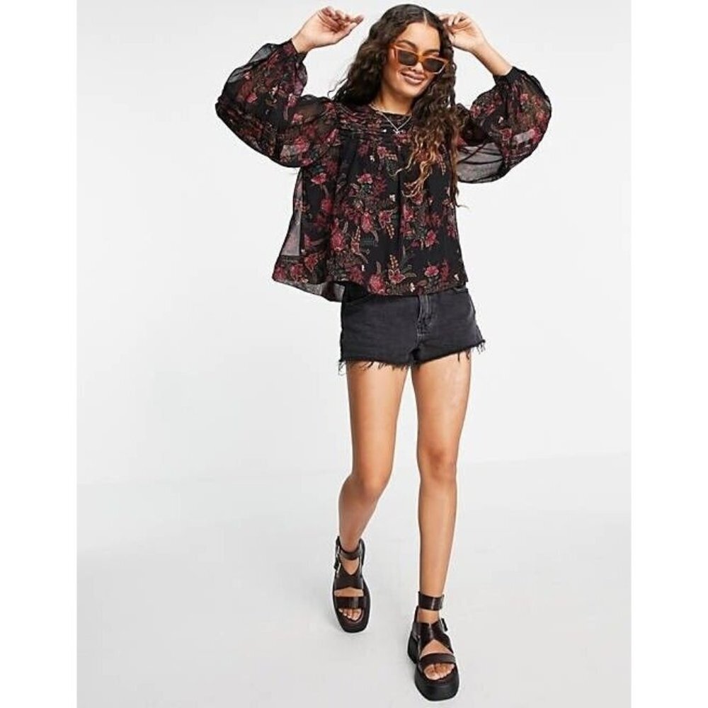 Nordstrom Topshop Paisley Pintuck Blouse New With Tags, Size 10 Multicolor